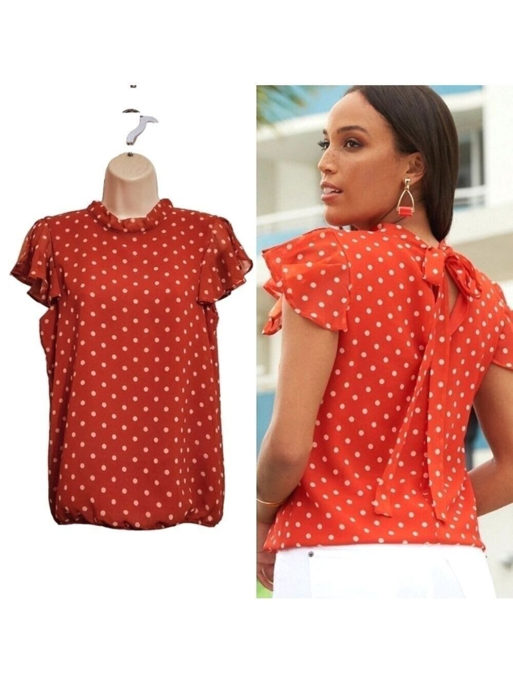 Sweet Pea Polka Dot Blouse Orange White X-Small